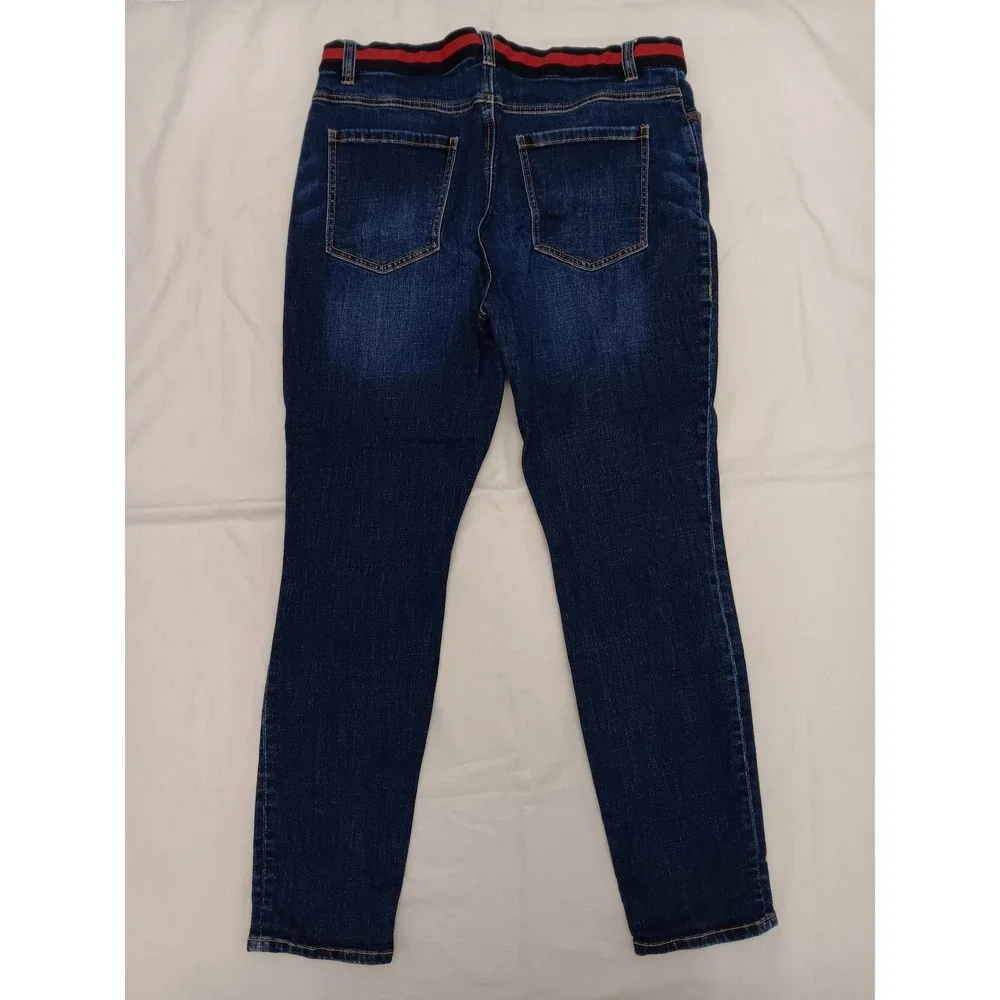 CAbi Women's Blue Denim Button‎ Fly High Rise Skinny Jeans Red Stripe Size 16 - Picture 3 of 16